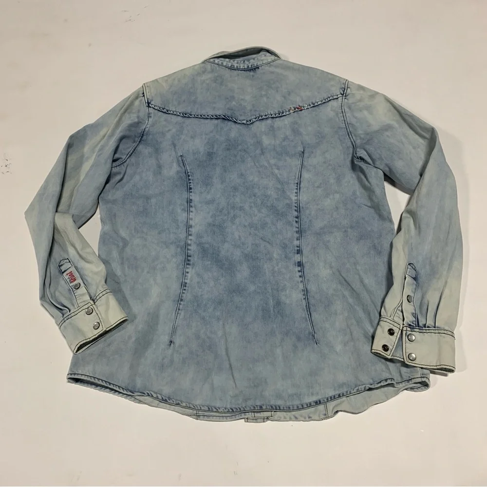 Cruel‎ XL Women Light Blue Soft Denim Western Pearl Snap Buttons 2322 Embroidery
